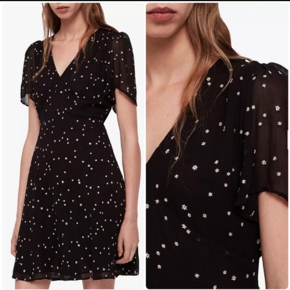 All Saints Lucia Starts Print Dress V Neckline Size 2